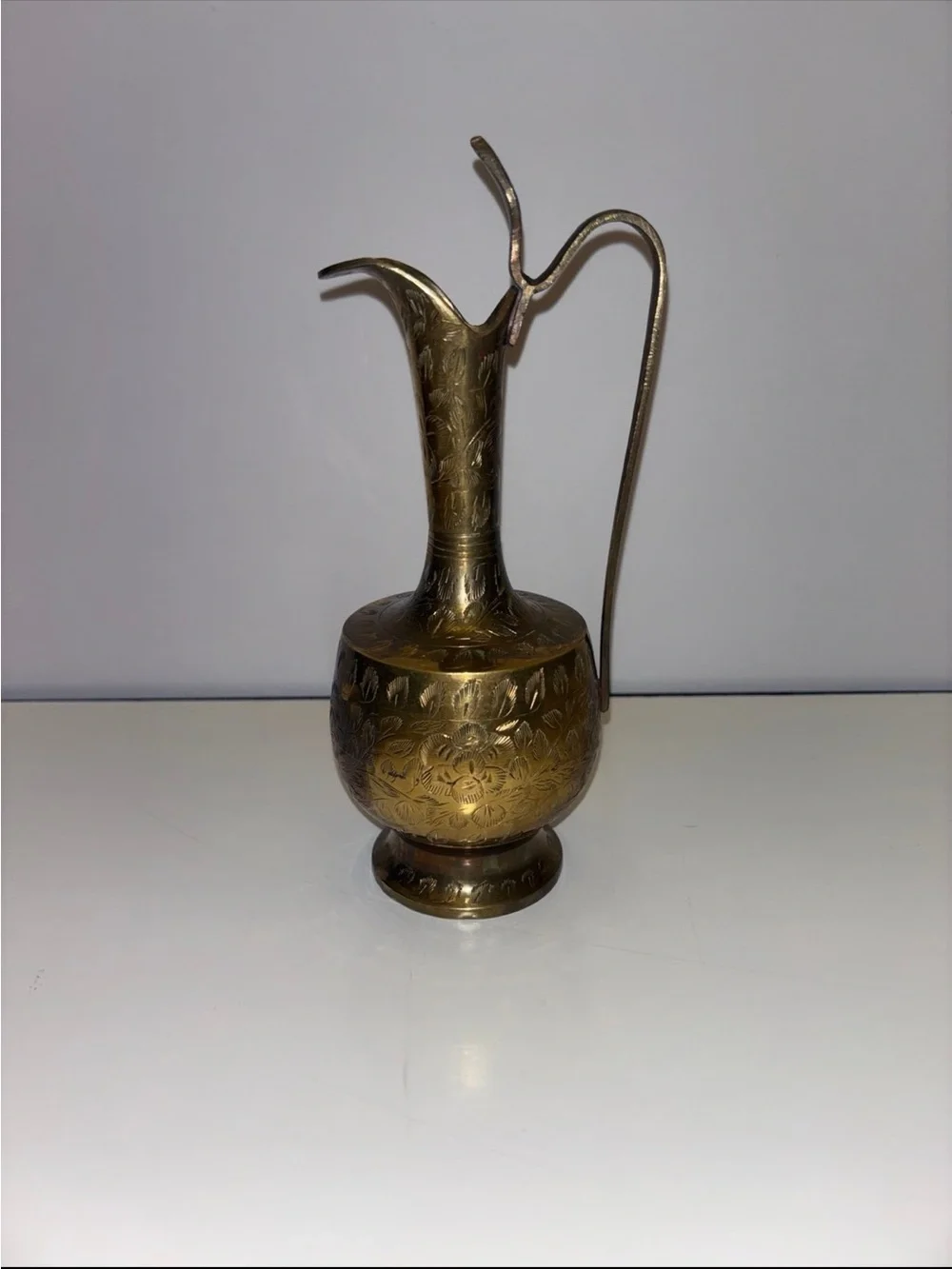 vintage etched brass pitcher